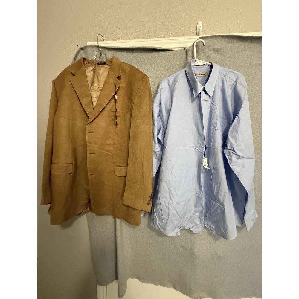 Chaps Blazer Sport Coat Mens 48L Brown Polyester 3 Button 2‎ Piece Jacket Shirt